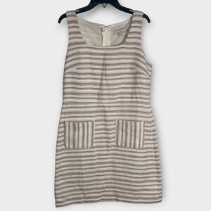 Ann Taylor LOFT Petite 6P Tweed Sheath Dress Sleeveless Neutral Stripe